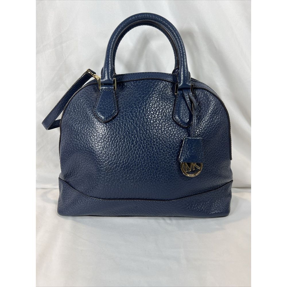 Michael Kors Large Dome Satchel Leather Handbag - Pebbled Navy - Picture 3 of 16